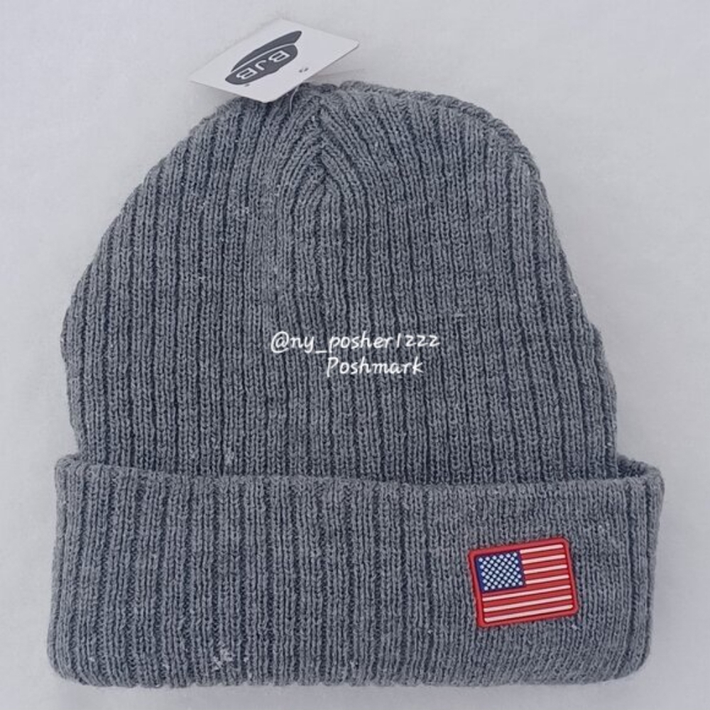 BJB American Flag Knit Beanie Ski Cap Gray